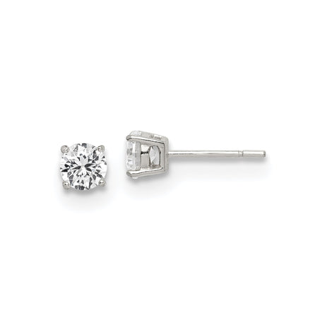Sterling Silver Stud Earrings with Round-Cut Cubic Zirconia in Classic 4-Prong Setting, Minimalist Silver CZ Studs for Women, Timeless Everyday Style, Lightweight Dainty Sparkle Accessories