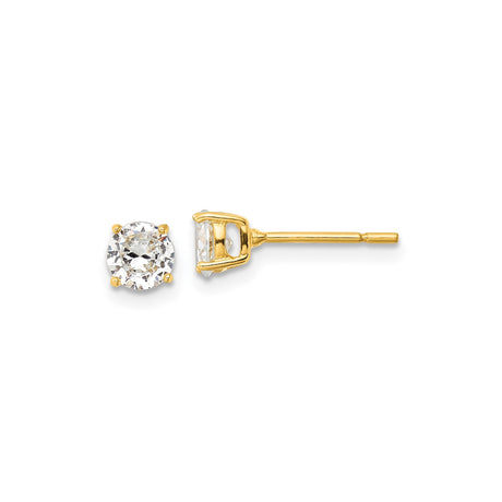 Sterling Silver Stud Earrings with Round Cubic Zirconia, Four Prong Setting, Minimalist Style