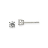 Sterling Silver Stud Earrings with Round Cubic Zirconia in Four Prong Setting, Classic Minimalist Design for Women or Unisex Wear, Elegant Sparkle for Everyday or Special Occasion Jewelry