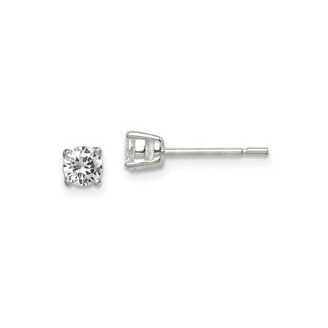 Sterling Silver Stud Earrings with Round Cubic Zirconia in Four Prong Setting, Classic Minimalist Design for Women or Unisex Wear, Elegant Sparkle for Everyday or Special Occasion Jewelry