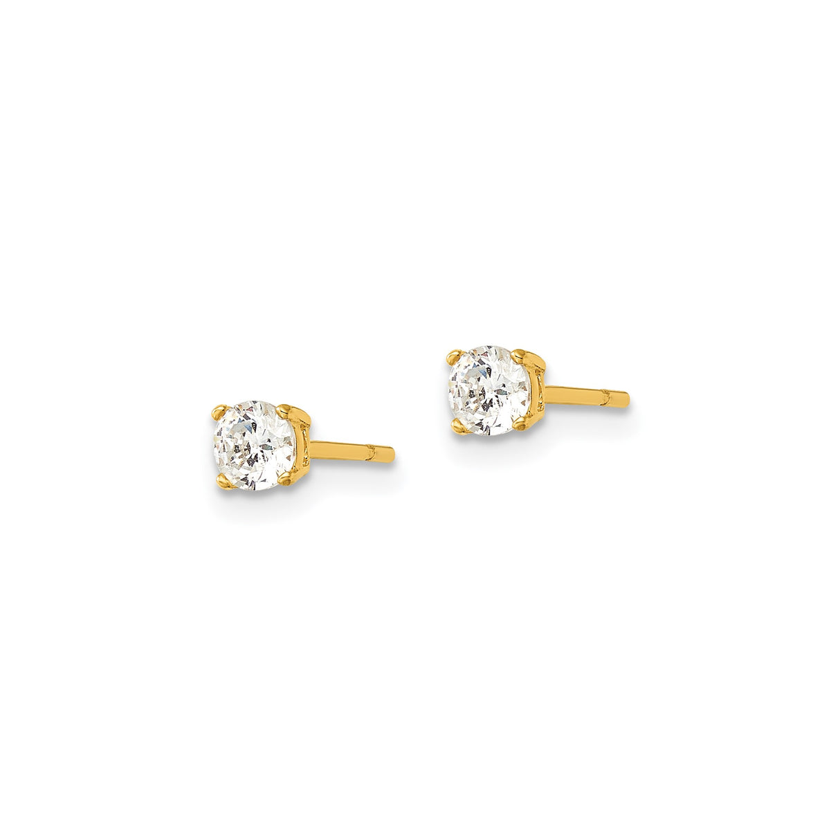 Sterling Silver Stud Earrings with Clear Round Cubic Zirconia, Four Prong Setting, Minimalist Design