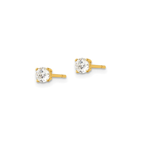 Sterling Silver Stud Earrings with Clear Round Cubic Zirconia, Four Prong Setting, Minimalist Design
