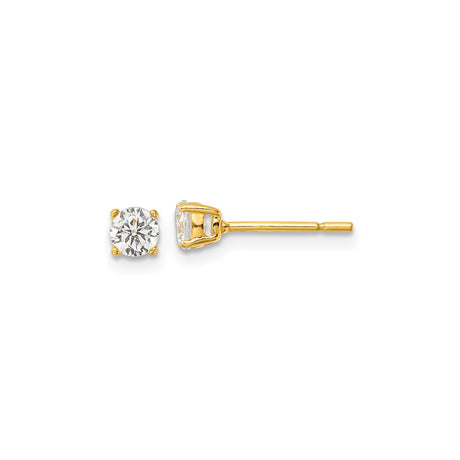 Sterling Silver Stud Earrings with Clear Round Cubic Zirconia, Four Prong Setting, Minimalist Design