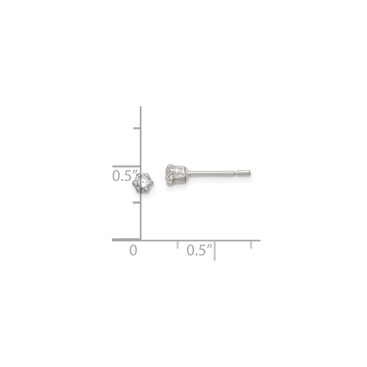 Sterling Silver Stud Earrings with Round Cut Cubic Zirconia, Classic Six Prong Setting