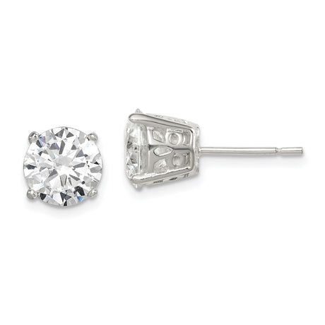 Sterling Silver Stud Earrings with Round Cut Clear Cubic Zirconia in Classic Four Prong Setting, Minimalist Fashion Solitaire Studs for Women, Elegant Daily Wear Silver Jewelry with Timeless Design