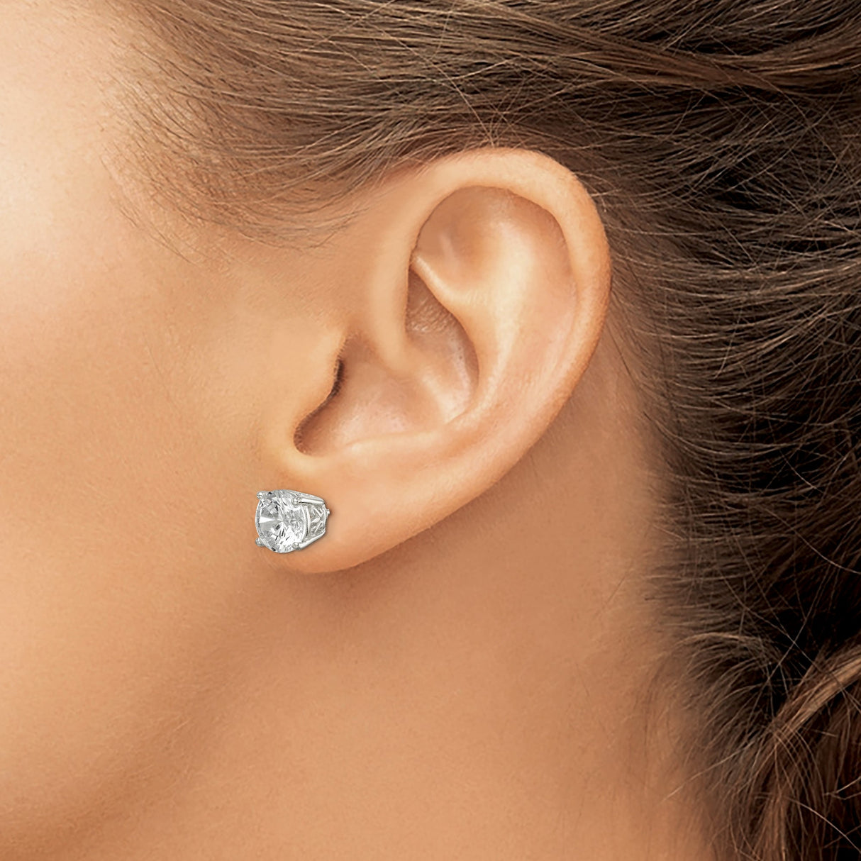 Sterling Silver Stud Earrings with Round Cut Cubic Zirconia, Four Prong Basket Setting, Filigree Detail