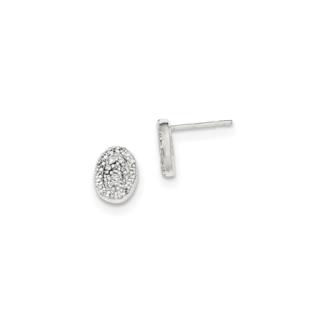 Sterling Silver Oval Stud Earrings with Double Halo and Cubic Zirconia Stones for Women