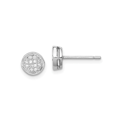 Sterling Silver Stud Earrings with Cubic Zirconia, Round Pave Circle Design for Women