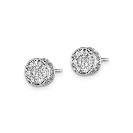 Sterling Silver Round Stud Earrings with Pave Cluster Cubic Zirconia, Minimalist Post Style