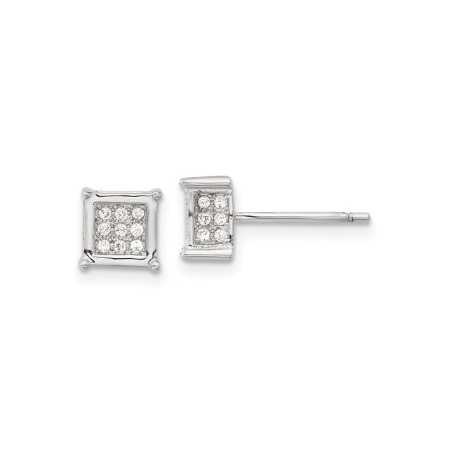 Sterling Silver Stud Earrings with Round Cut Cubic Zirconia in Prong Set Cluster Design