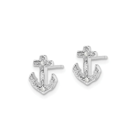 Sterling Silver Anchor Stud Earrings with Cubic Zirconia, Nautical Faith Symbol Jewelry