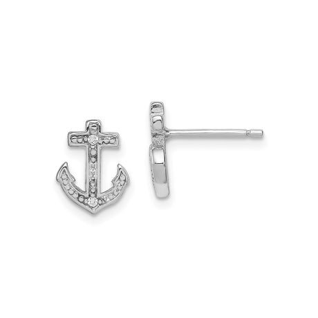 Sterling Silver Anchor Stud Earrings with Cubic Zirconia, Nautical Faith Symbol Jewelry