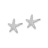 Sterling Silver Starfish Stud Earrings with Cubic Zirconia, Nautical Ocean Theme