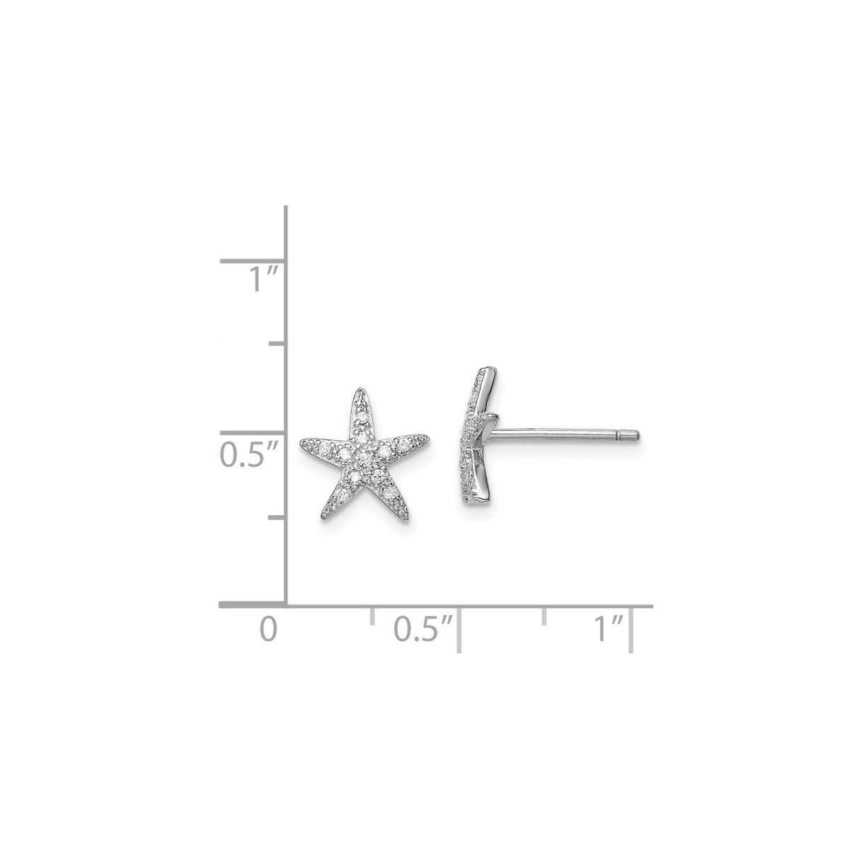 Sterling Silver Starfish Stud Earrings with Cubic Zirconia, Nautical Ocean Theme