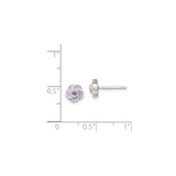 Sterling Silver Flower Stud Earrings with Lavender Enamel and Cubic Zirconia Center