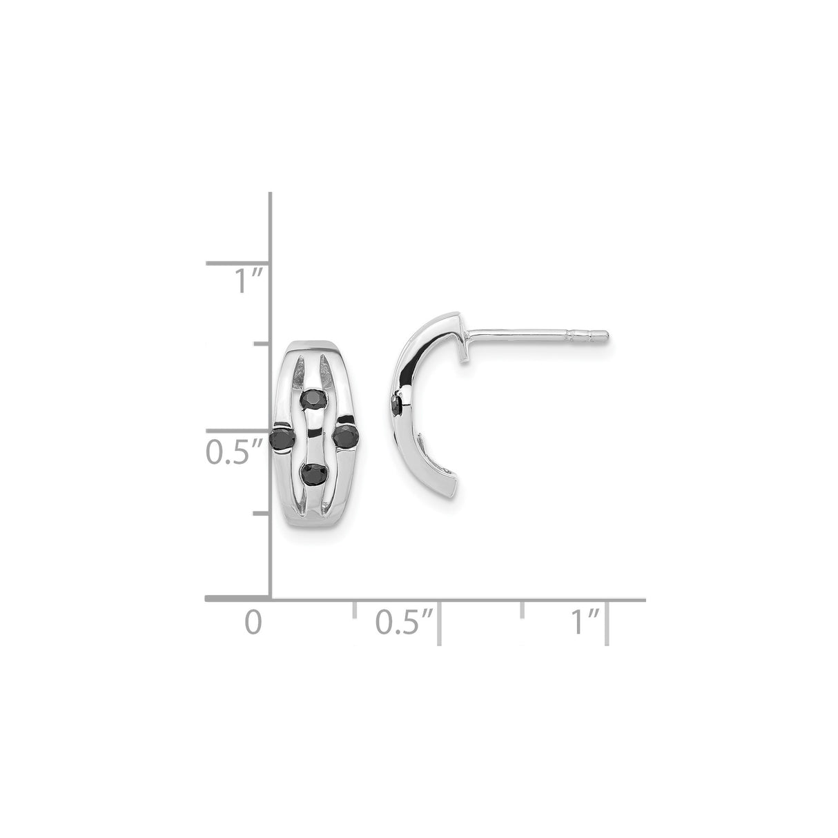 Sterling Silver Hoop Earrings with Three Black Cubic Zirconia, Geometric Minimalist Design for Men