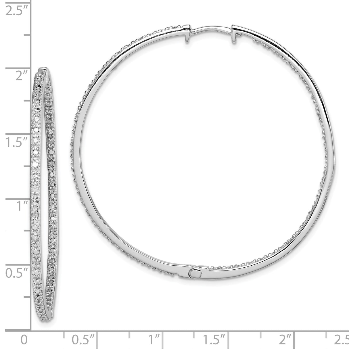Sterling Silver Hoop Earrings with Diamond Accents, Round Lightweight Design for Women