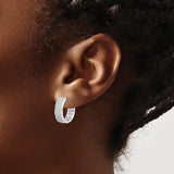 Sterling Silver Hoop Earrings with Cubic Zirconia, Wide Polished Band, Modern Minimalist Design