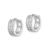 Sterling Silver Hoop Earrings with Double Row Cubic Zirconia, Polished Lightweight Design