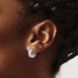Sterling Silver Hoop Earrings with Double Row Cubic Zirconia, Polished Lightweight Design