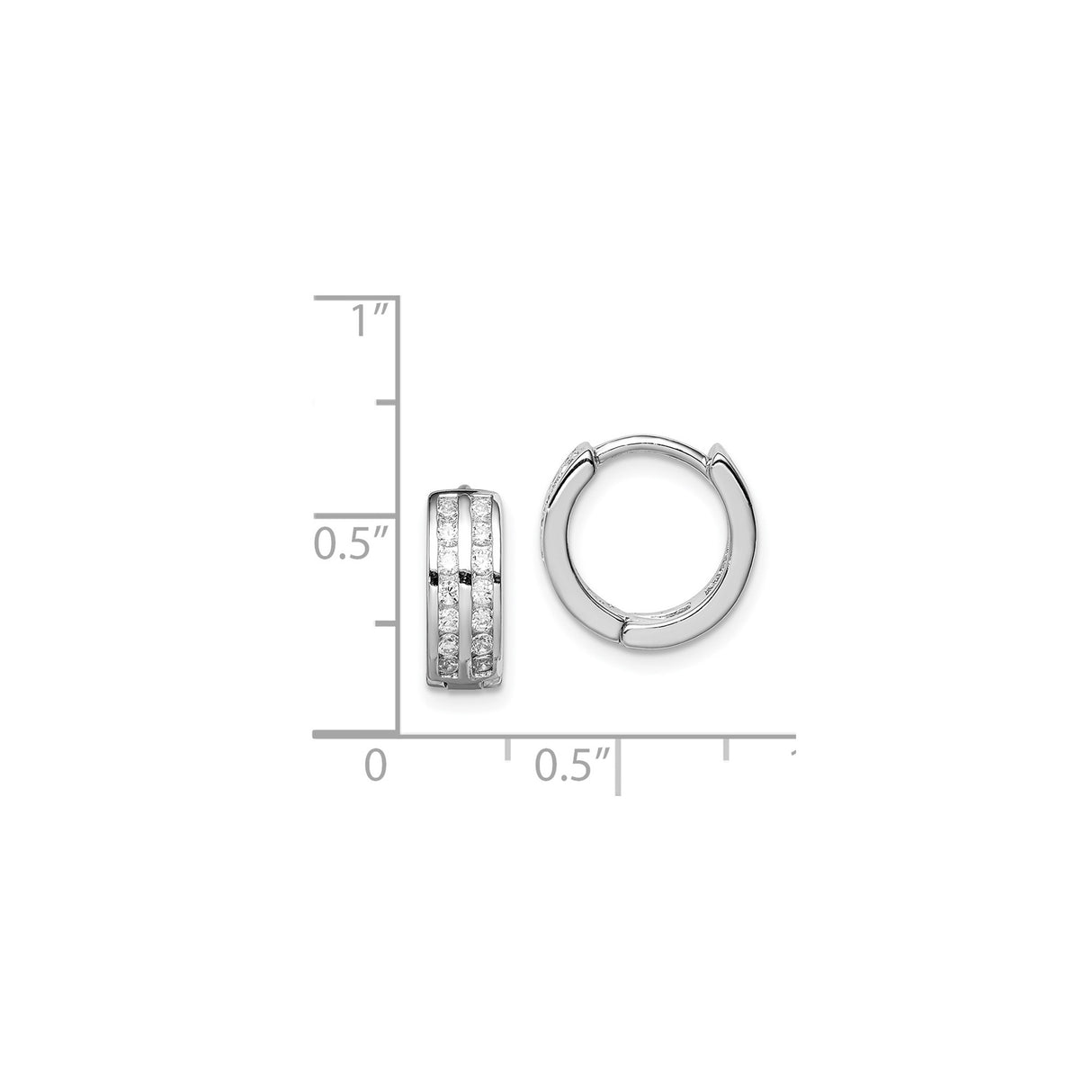 Sterling Silver Hoop Earrings with Double Row Cubic Zirconia, Polished Lightweight Design