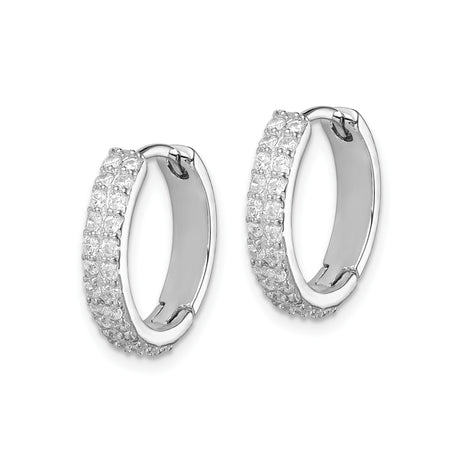 Sterling Silver Hoop Earrings with Pave Cubic Zirconia, Lightweight Hinged Design for Women