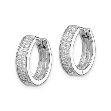 Sterling Silver Hoop Earrings with Pave Cubic Zirconia, Lightweight Modern Style for Women