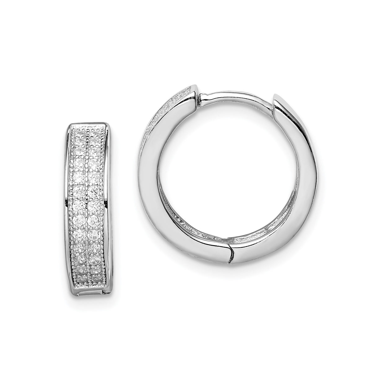 Sterling Silver Hoop Earrings with Pave Cubic Zirconia, Lightweight Modern Style for Women