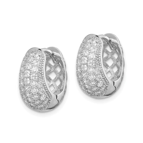 Sterling Silver Hoop Earrings with Pavé Cubic Zirconia, Huggie Style Modern Cutout Design
