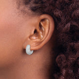Sterling Silver Hoop Earrings with Pavé Cubic Zirconia, Huggie Style Modern Cutout Design