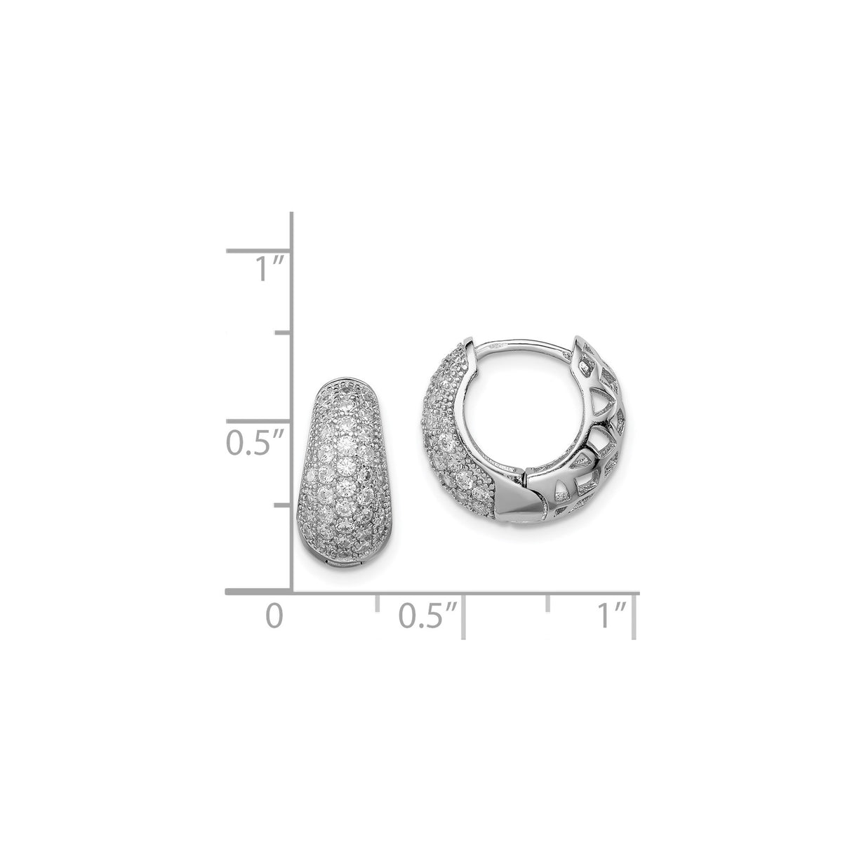 Sterling Silver Hoop Earrings with Pavé Cubic Zirconia, Huggie Style Modern Cutout Design