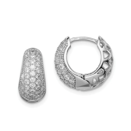 Sterling Silver Hoop Earrings with Pavé Cubic Zirconia, Huggie Style Modern Cutout Design