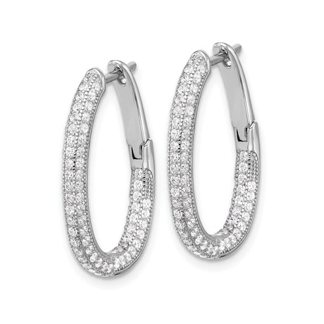 Sterling Silver Oval Hoop Earrings with Cubic Zirconia, Lightweight Bridal Jewelry