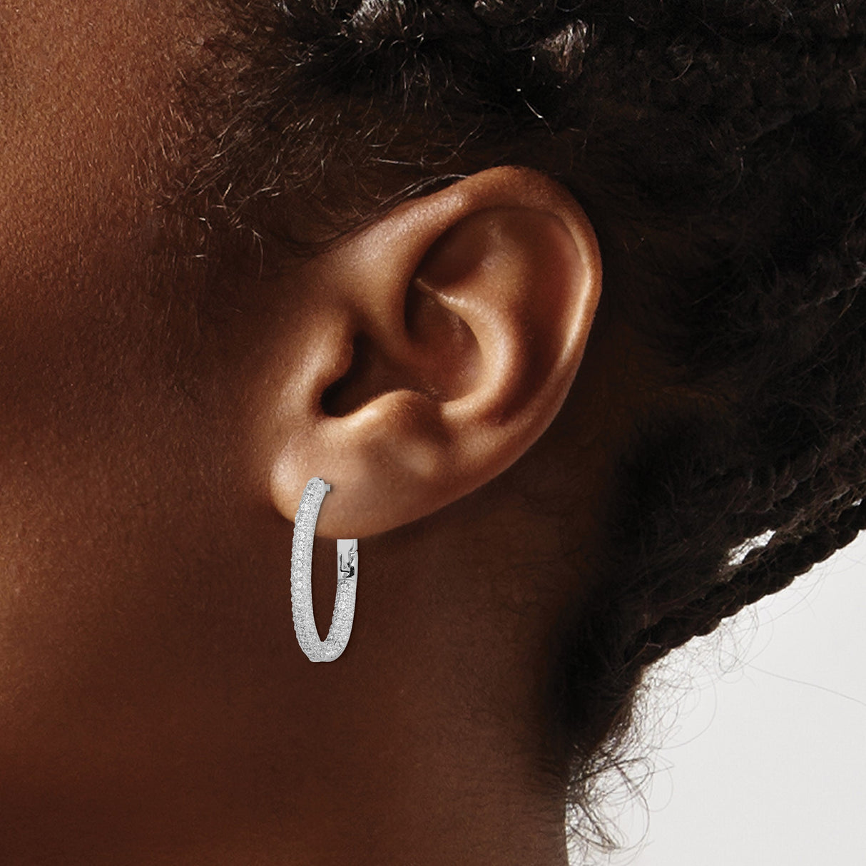 Sterling Silver Oval Hoop Earrings with Cubic Zirconia, Lightweight Bridal Jewelry