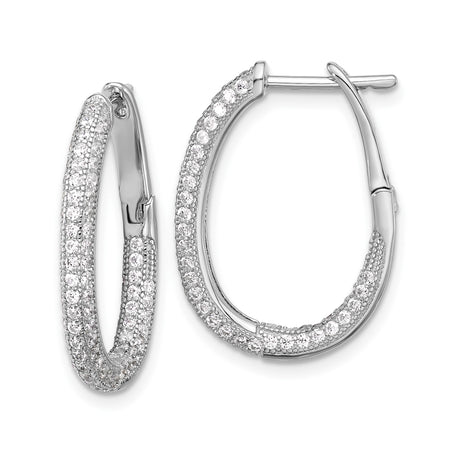 Sterling Silver Oval Hoop Earrings with Cubic Zirconia, Lightweight Bridal Jewelry