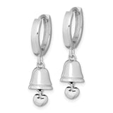 Sterling Silver Hoop Earrings with Bell Charms and Heart Clappers for Women