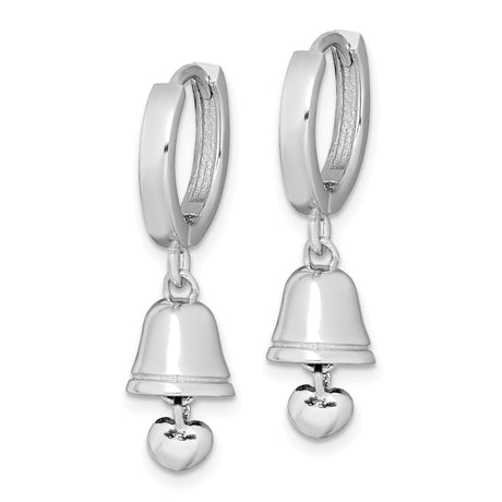 Sterling Silver Hoop Earrings with Bell Charms and Heart Clappers for Women