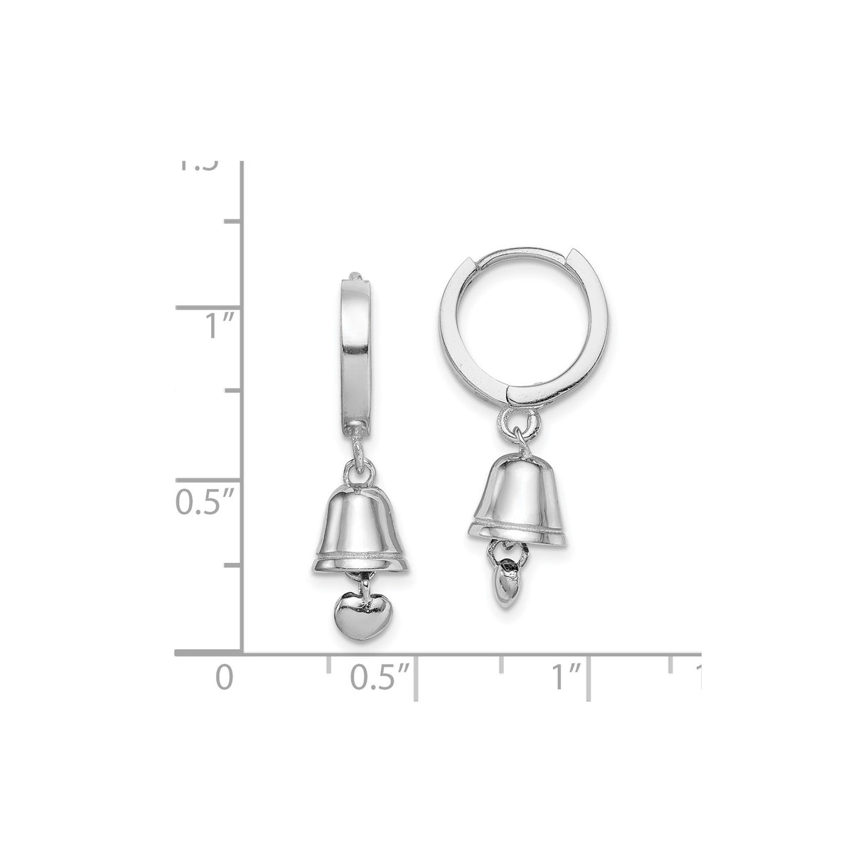Sterling Silver Hoop Earrings with Bell Charms and Heart Clappers for Women