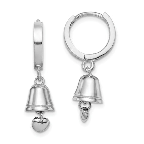 Sterling Silver Hoop Earrings with Bell Charms and Heart Clappers for Women
