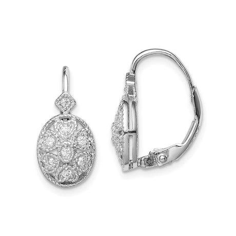 Sterling Silver Drop Earrings with Cubic Zirconia, Floral Filigree Design, Vintage Style