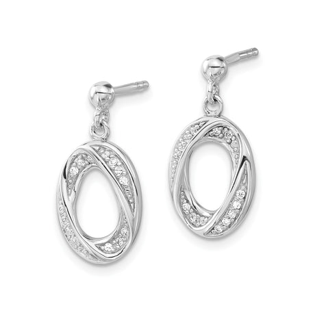 Sterling Silver Drop Earrings with Cubic Zirconia, Oval Intertwined Twist Design