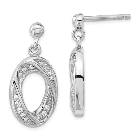 Sterling Silver Drop Earrings with Cubic Zirconia, Oval Intertwined Twist Design