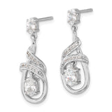 Sterling Silver Dangle Earrings with Cubic Zirconia, Swirl Design, Oval Cut Drop Style