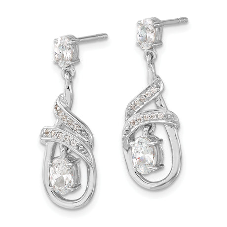 Sterling Silver Dangle Earrings with Cubic Zirconia, Swirl Design, Oval Cut Drop Style