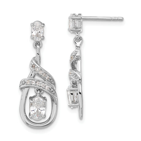 Sterling Silver Dangle Earrings with Cubic Zirconia, Swirl Design, Oval Cut Drop Style