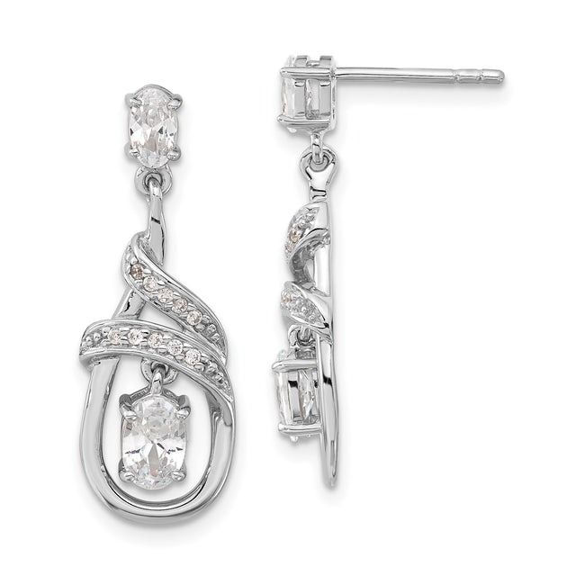 Sterling Silver Dangle Earrings with Cubic Zirconia, Swirl Design, Oval Cut Drop Style
