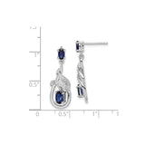 Sterling Silver Dangle Earrings with Blue Sapphire and Cubic Zirconia, Ribbon Twist Design
