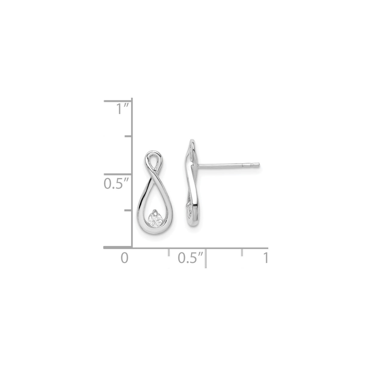 Sterling Silver Infinity Stud Earrings with Cubic Zirconia Accent, Open Loop Design for Women