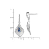 Sterling Silver Drop Earrings with Blue and White Cubic Zirconia, Floral Teardrop Design