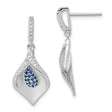 Sterling Silver Drop Earrings with Blue and White Cubic Zirconia, Floral Teardrop Design